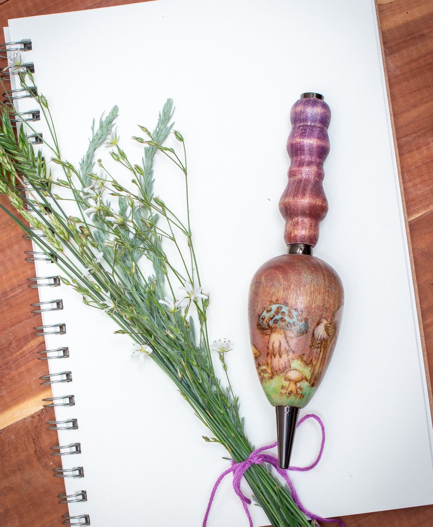 Snail, Moon and Mushrooms Ballpoint Pen, Ergonomic Grip for More Comfortable Writing, Fairytale Pen, Handmade Pen, Arthritis Pencil