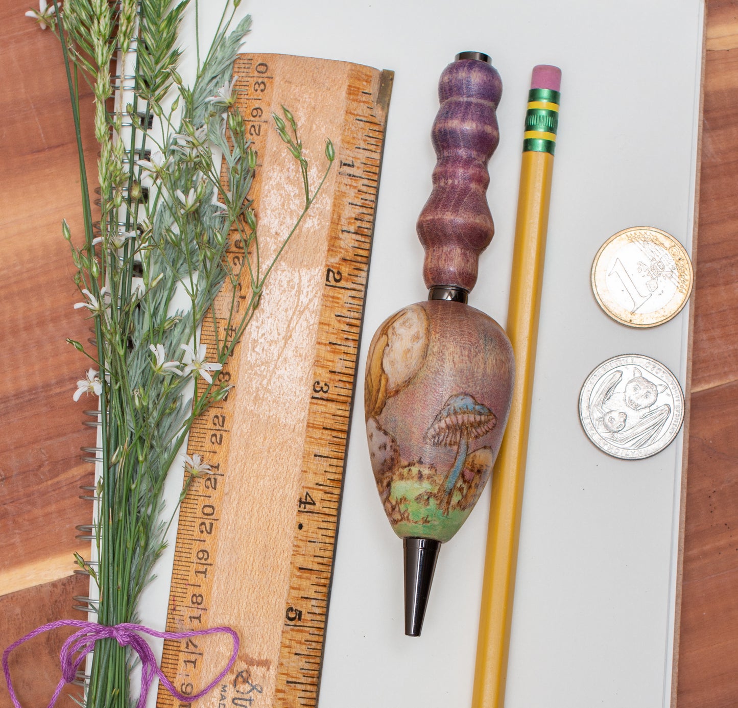 Snail, Moon and Mushrooms Ballpoint Pen, Ergonomic Grip for More Comfortable Writing, Fairytale Pen, Handmade Pen, Arthritis Pencil