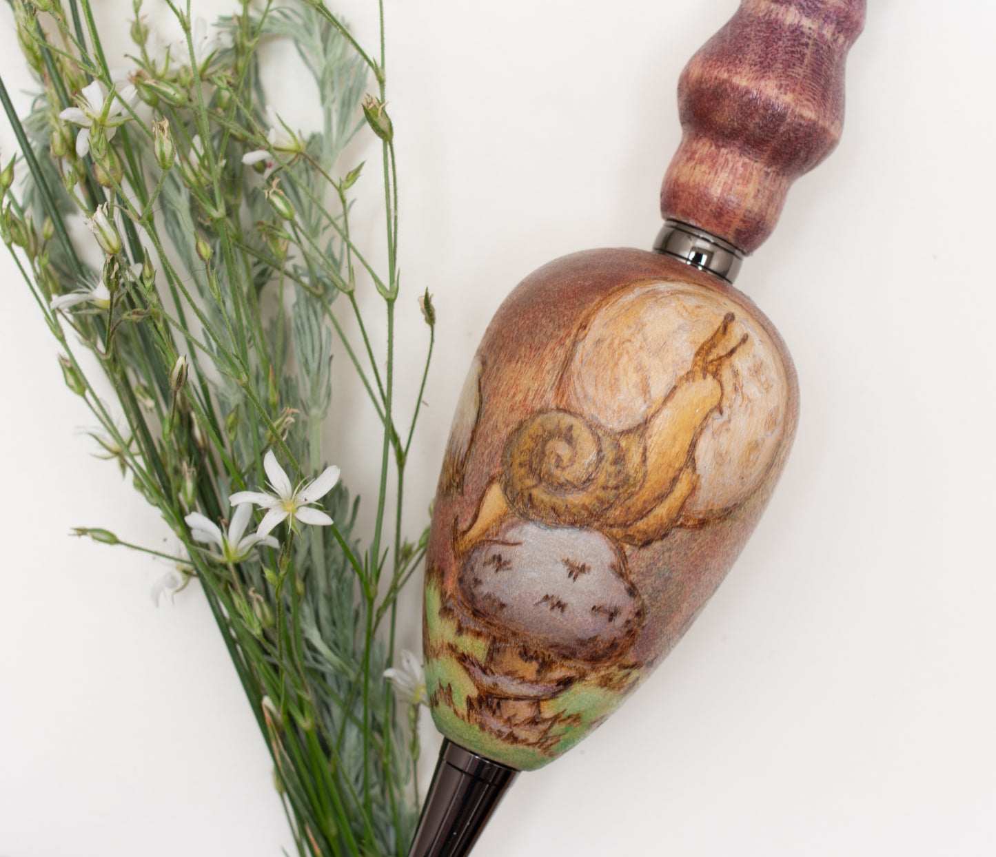 Snail, Moon and Mushrooms Ballpoint Pen, Ergonomic Grip for More Comfortable Writing, Fairytale Pen, Handmade Pen, Arthritis Pencil
