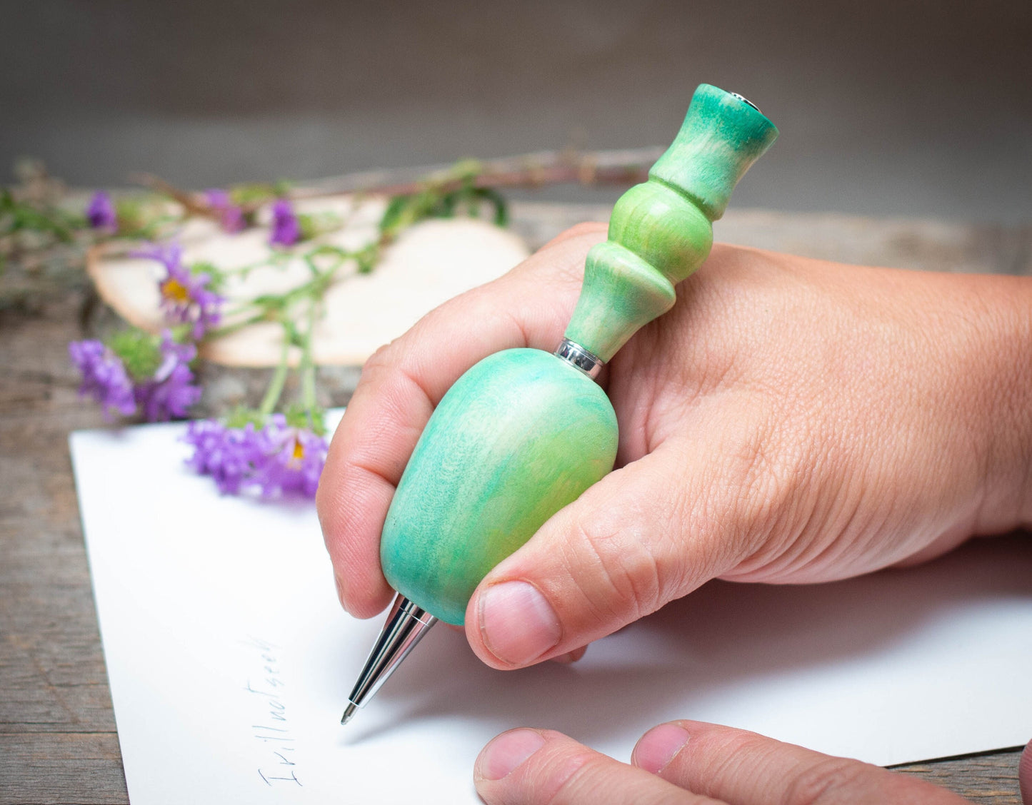 Large Grip Painted Pen or Mechanical Pencil, Ergonomic Grip for More Comfortable Writing, Fancy Pen, Handmade Wood Pen,